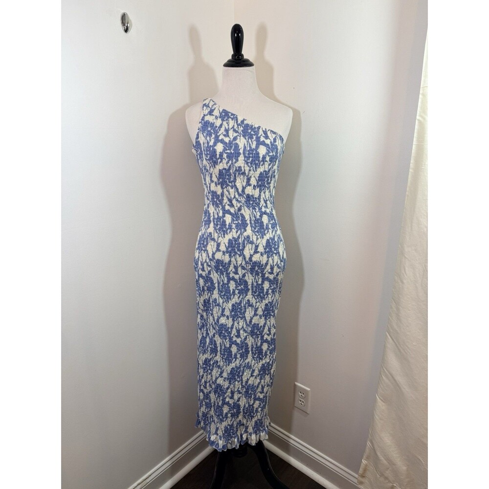 Sndys Renee Midi Dress Blueprint M Nwt Recycled Paper Resortwear Vacation Summer — image 2 of 8